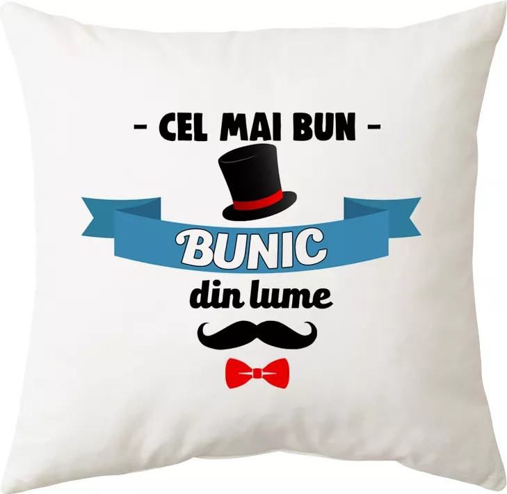 Perna Personalizata Patrata Alba Cel Mai Bun Bunic Din Lume Poliester 40 40 Cm Tcd016