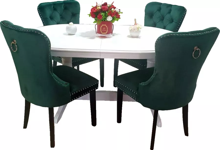 Faial Also Prefix Set masa alba extensibila cu 4 scaune tapiterie smarald 155-235cm la CEL.ro