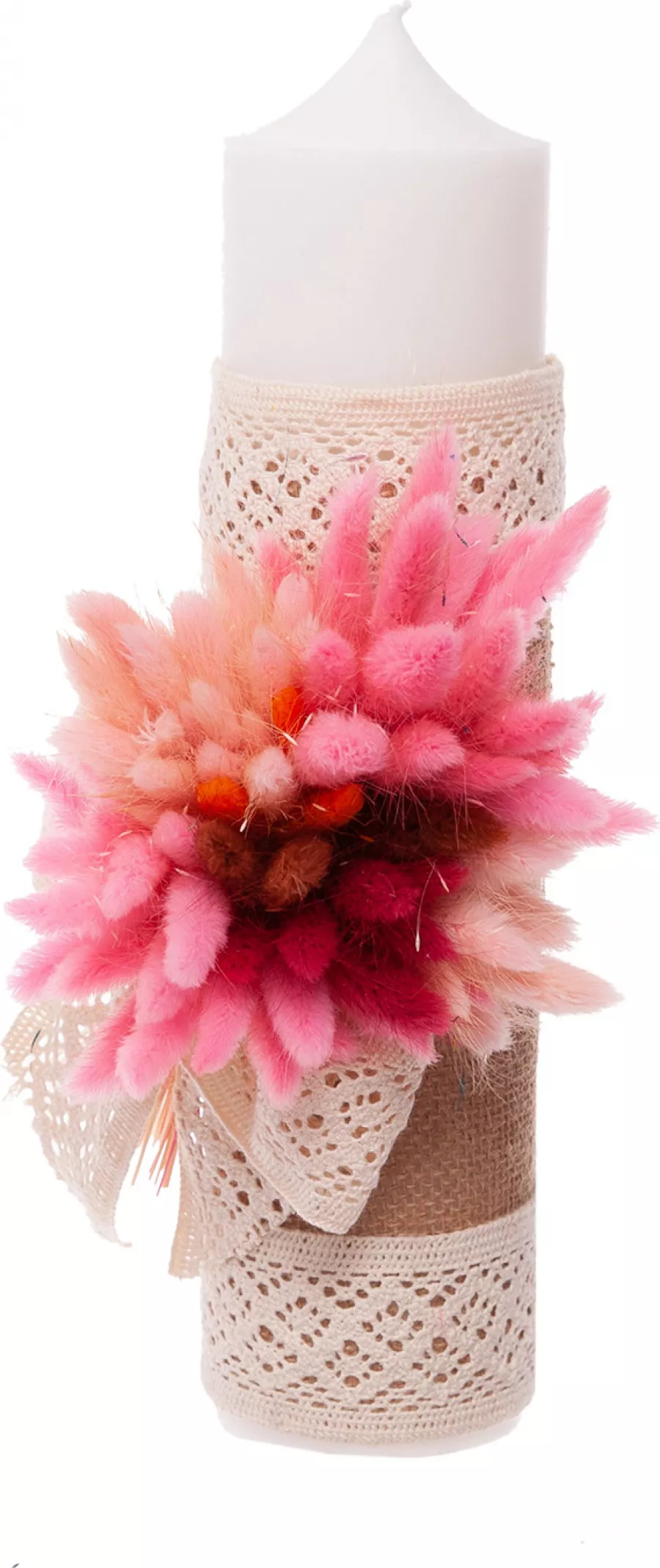 Lumanare botez lucrata manual spic culoare crem-roz dimensiune 30 x6 cm ...