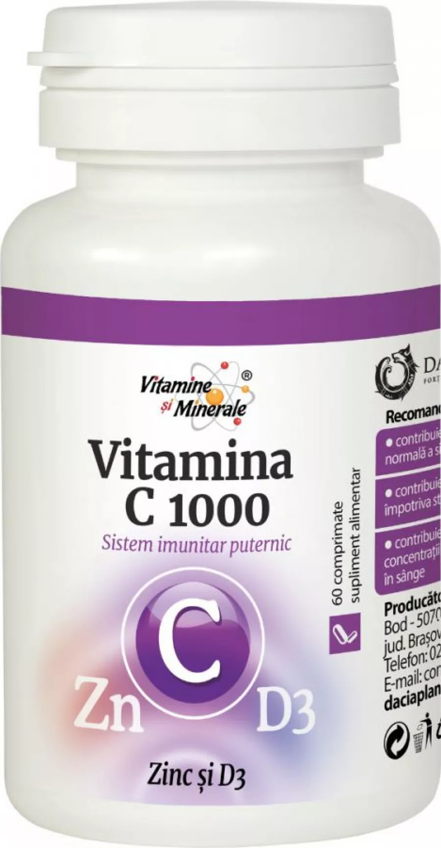 Vitamina C cu Zinc si D3 Dacia Plant - 60 Comprimate - Comanda Online de pe genunetwork.ro