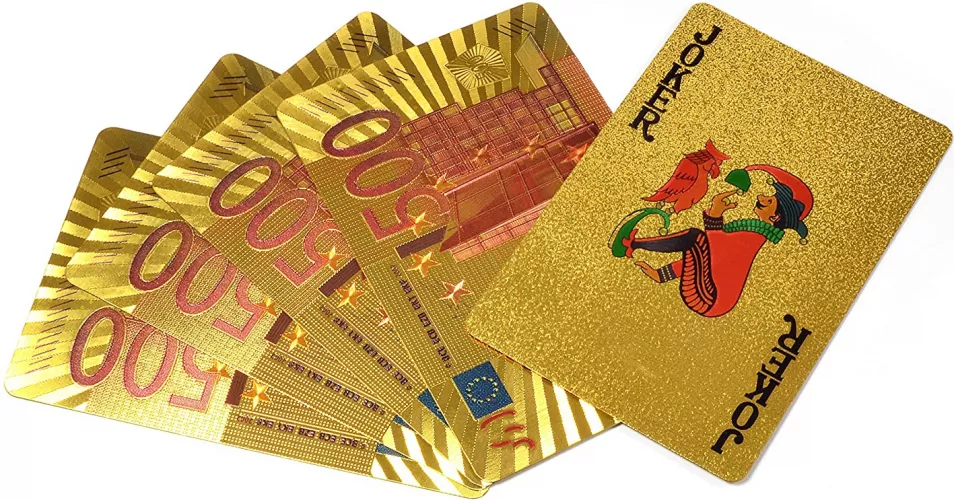 Chip Authentication county Set de 2 pachete de carti de joc aurii model 500 E 100 plastic la CEL.ro