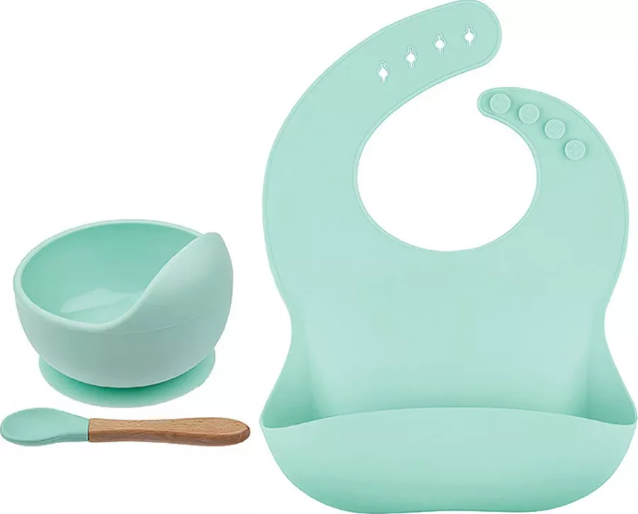 Set Bavetica Bol Si Lingurita Copii Set Hranire Bebelusi Verde