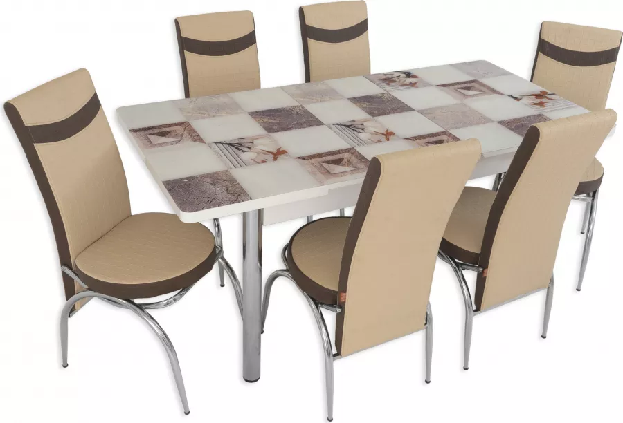 Resistant Recommended Surichinmoi Set masa extensibila Mozaic cu 6 scaune Crem-Maro la CEL.ro