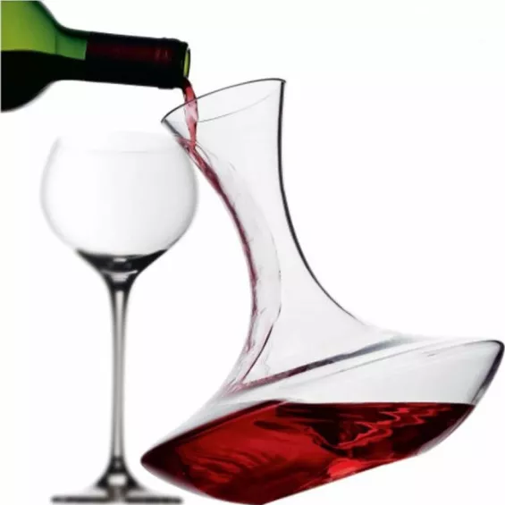 Decantor de vin cu suport, 40 x 18,5 x 16 cm, sticlă și plas