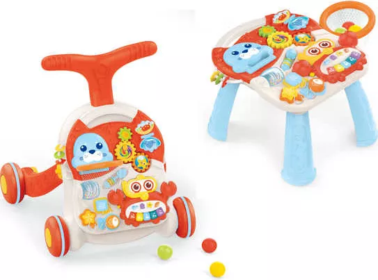 Antemergator copii 3 in 1 si masuta de joaca Baby Go Orange