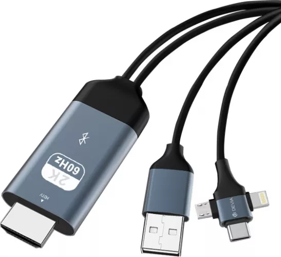 Cablu video 3 in HDMI la Micro USB si Lightning 2 metri Negru la CEL.ro