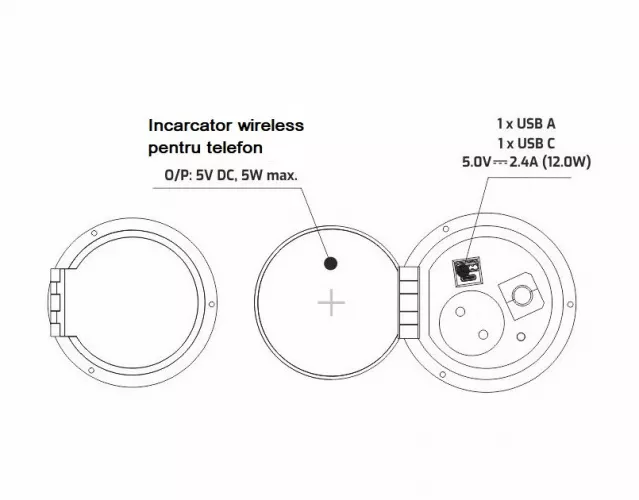 Sambo Box Priza incorporabila Sambo Box cu incarcator wireless 1 priza Schuko 1 port