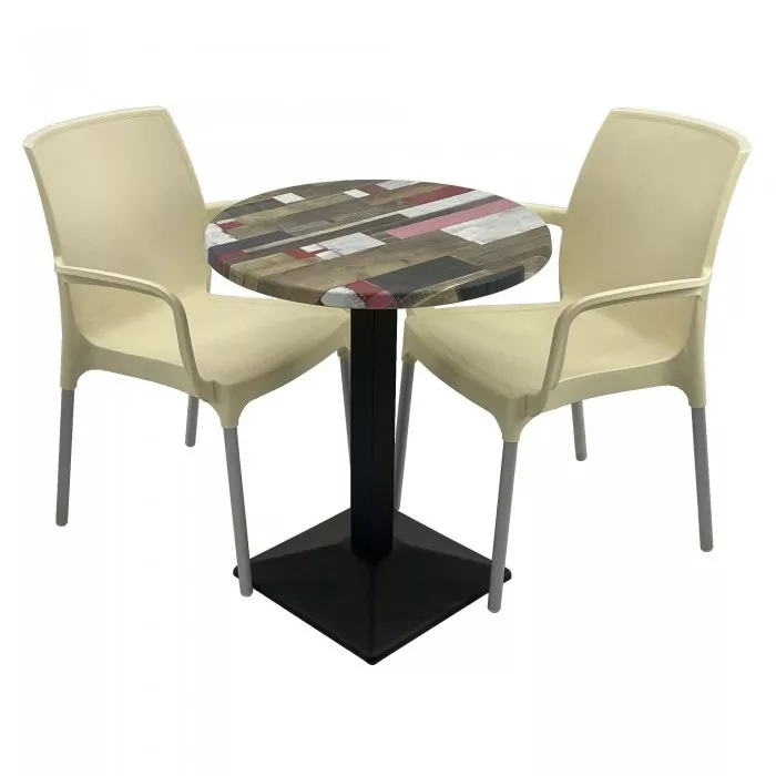 Set bistro de exterior masa rotunda 60cm Raki Redden Wood blat werzalit ...