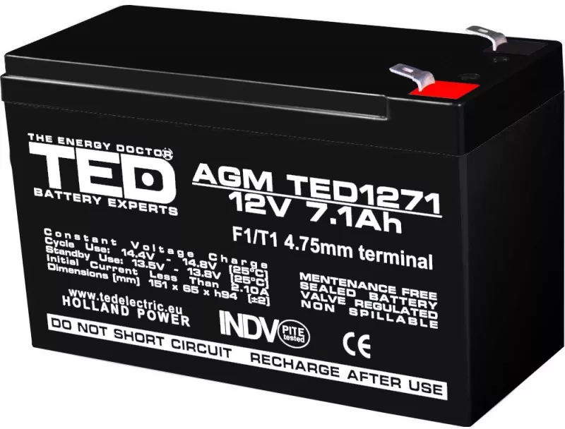Batterie Yucel Y7-12 - 12V 7Ah - Pour Alarme, UPS, éclairage De Secours, Jouets électriques - 6