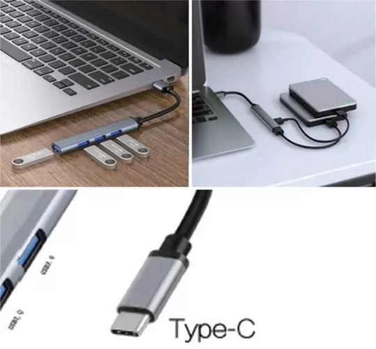 Hub USB-C la 4 porturi USB 3.0 pentru PC sau laptop conectare ...