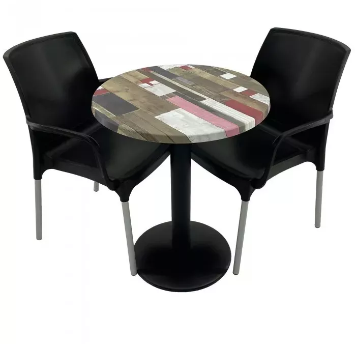 Set 2 scaune SUNSET negru cu masa rotunda 60cm Raki Redden Wood blat ...