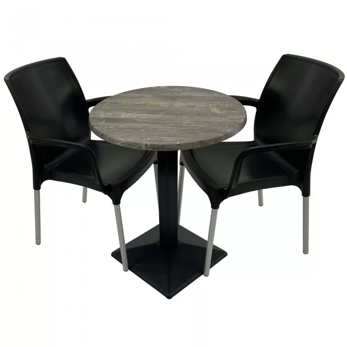 Set 2 scaune SUNSET negru cu masa rotunda 60cm Raki Olp Pine blat ...