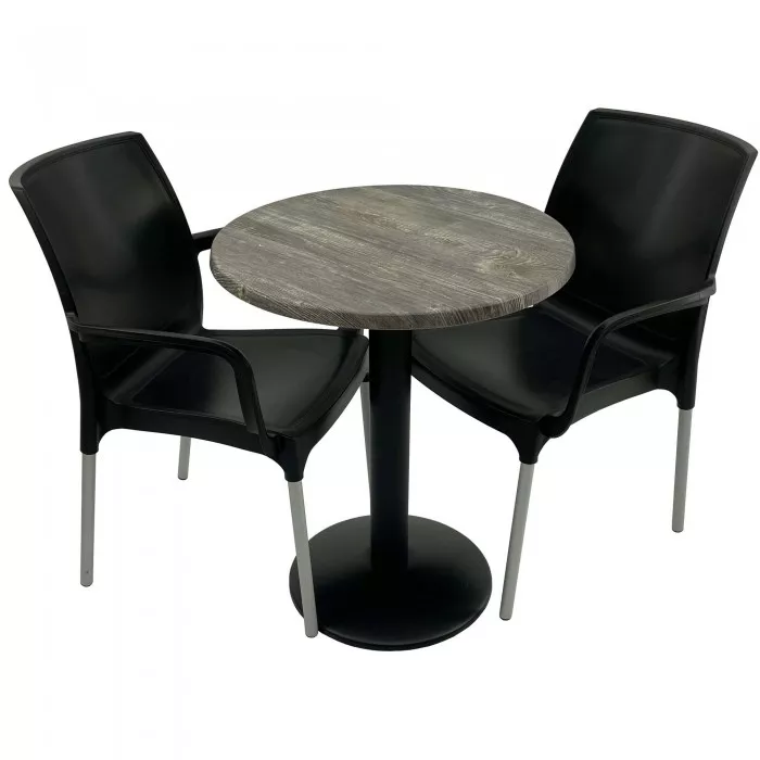 Set 2 scaune SUNSET negru cu masa rotunda 60cm Raki Olp Pine blat ...