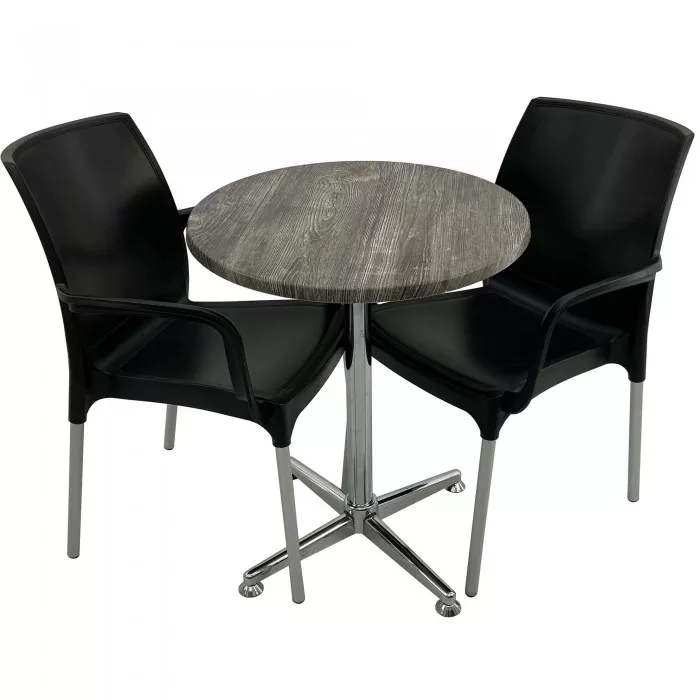 Set 2 scaune SUNSET negru cu masa rotunda 60cm Raki Olp Pine blat ...