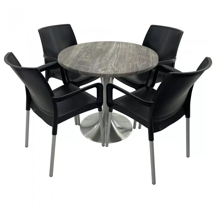 Set 4 scaune SUNSET negru cu masa rotunda 80cm Raki Olp Pine blat ...