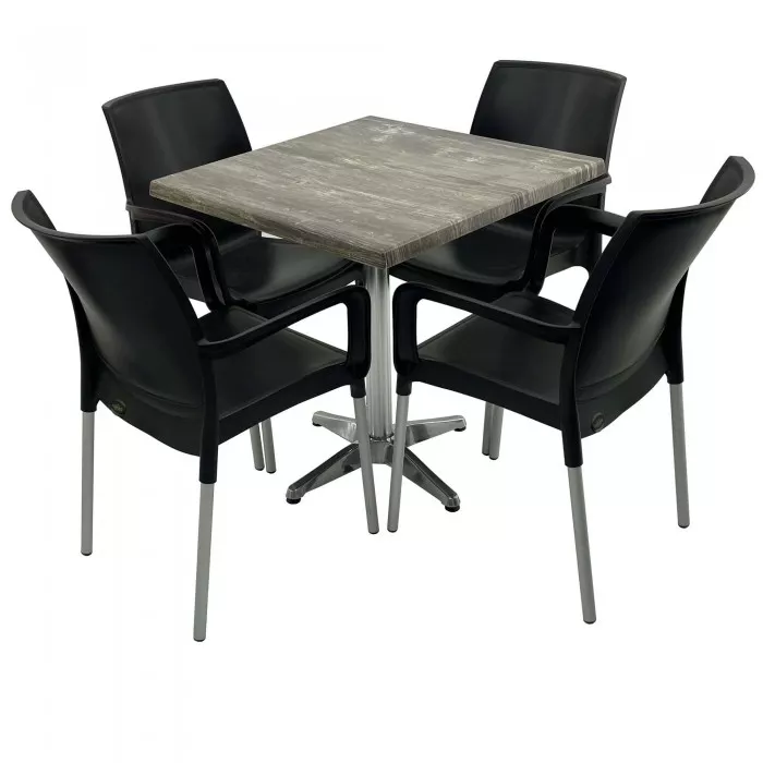 Set 4 scaune SUNSET negru cu masa patrata 70x70cm Raki Olp Pine blat ...