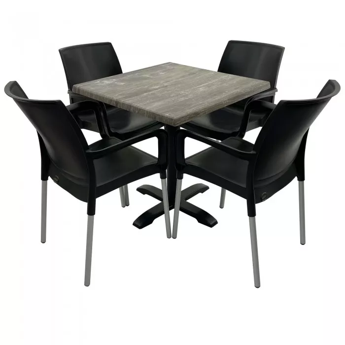 Set 4 scaune SUNSET negru cu masa patrata 70x70cm Raki Olp Pine blat ...