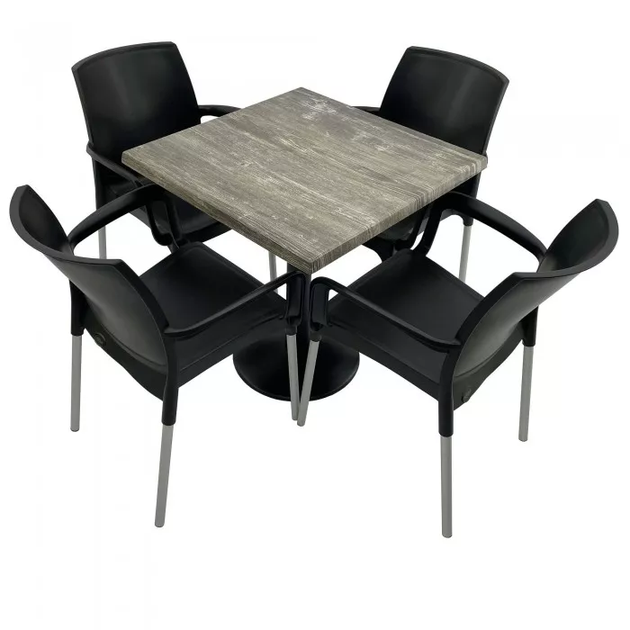 Set 4 scaune SUNSET negru cu masa patrata 80x80cm Raki Olp Pine blat ...