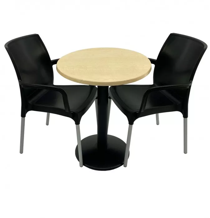 Set 2 scaune SUNSET negru cu masa rotunda 60cm Raki Maple blat werzalit ...