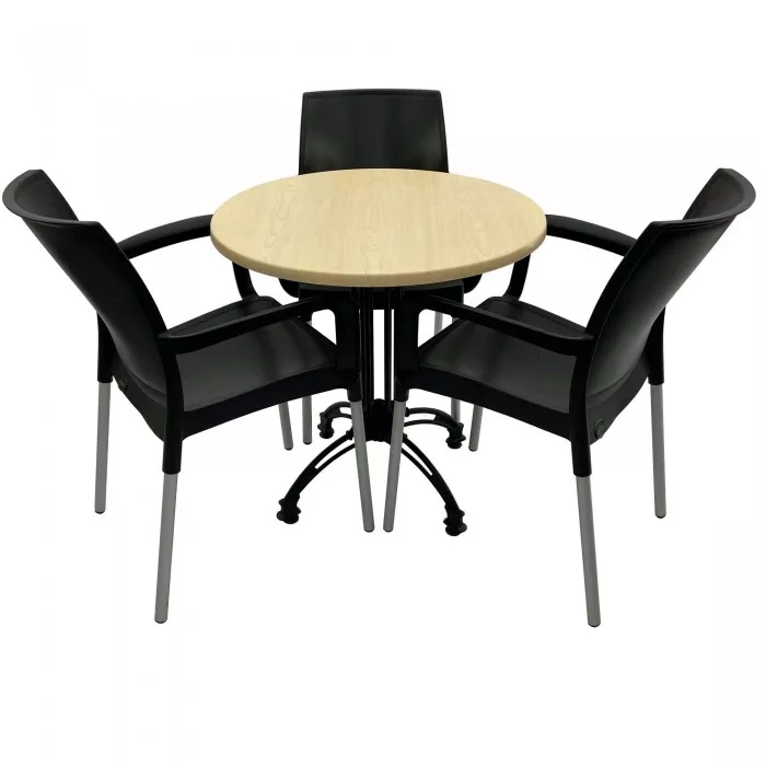 Set 3 scaune SUNSET negru cu masa rotunda 70cm Raki Maple blat werzalit ...
