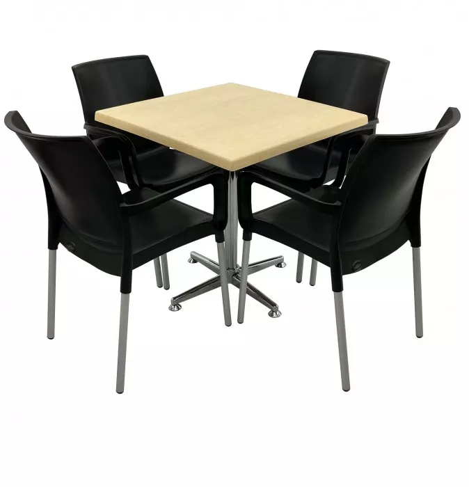 Set 4 scaune SUNSET negru cu masa patrata 80x80cm Raki Maple blat ...