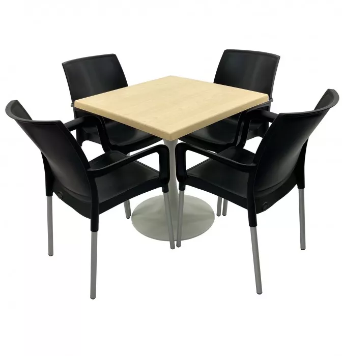 Set 4 scaune SUNSET negru cu masa patrata 80x80cm Raki Maple blat ...