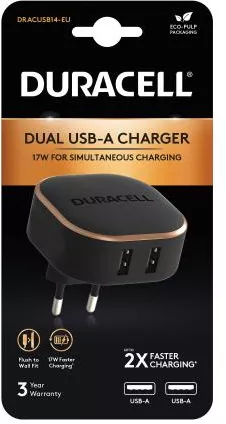 Incarcator retea Duracell DRACUSB14-EU 17W 2 x USB-A Negru