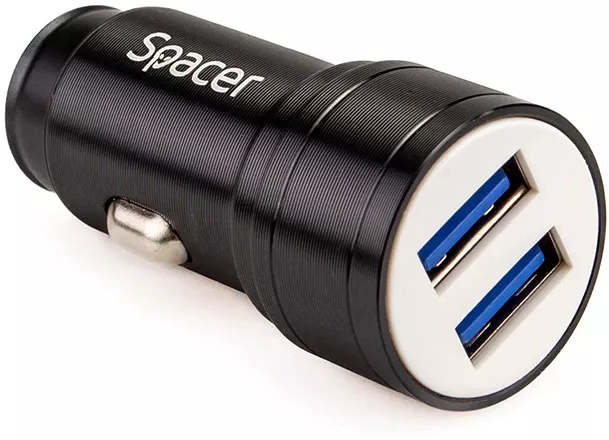 Alimentator auto Spacer Fast Charge 17W 5V/3.1A max putere totală 17W 2 x USB pentru bricheta auto Negru — imaginea 3