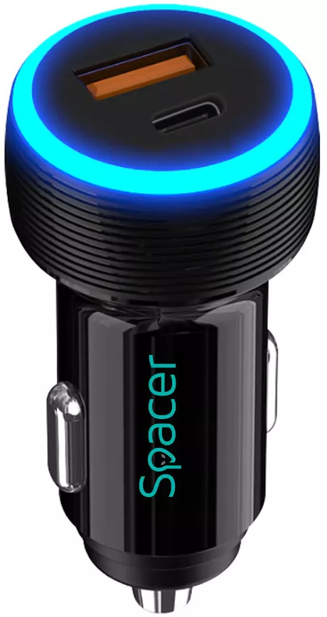 Aliemtator auto Spacer Quick Charge 17W 3.1A max putere totală 17W LED ambiental 1 x USB și 1 x USB Type-C pentru bricheta auto Negru — imaginea 6