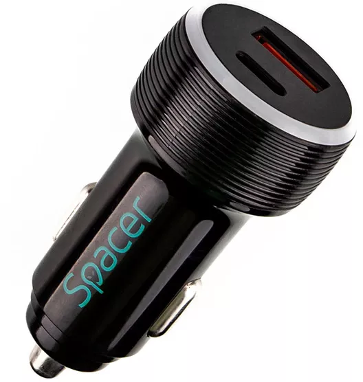 Aliemtator auto Spacer Quick Charge 17W 3.1A max putere totală 17W LED ambiental 1 x USB și 1 x USB Type-C pentru bricheta auto Negru — imaginea 3
