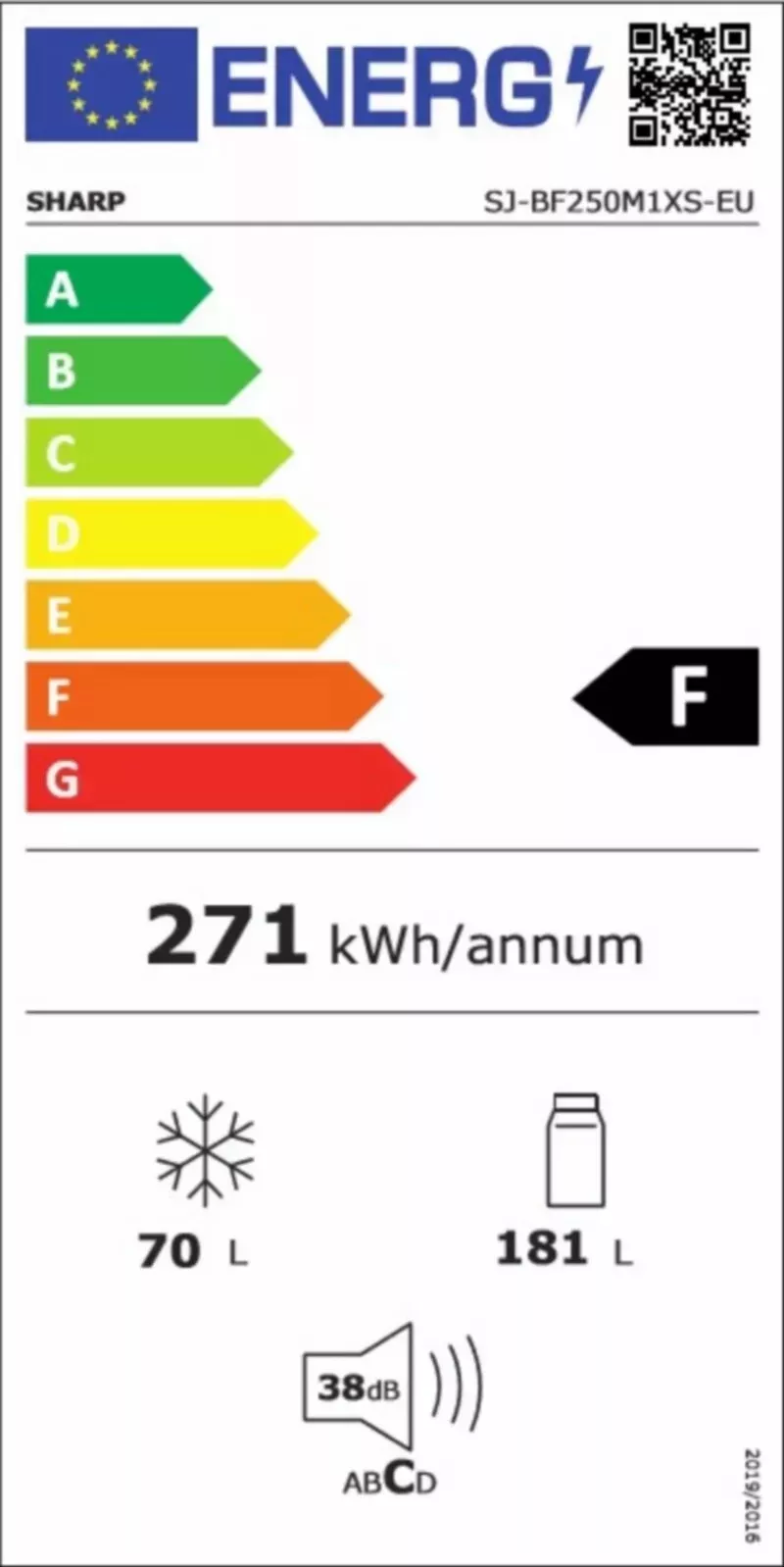 Frigider incorporabil cu doua usi Sharp SJ-BF250M1XS 251 l Clasa F