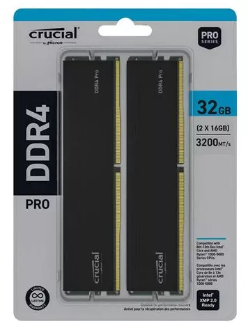 Kit RAM Crucial DDR4 32GB 3200MHz CL22 2X16GB Pro