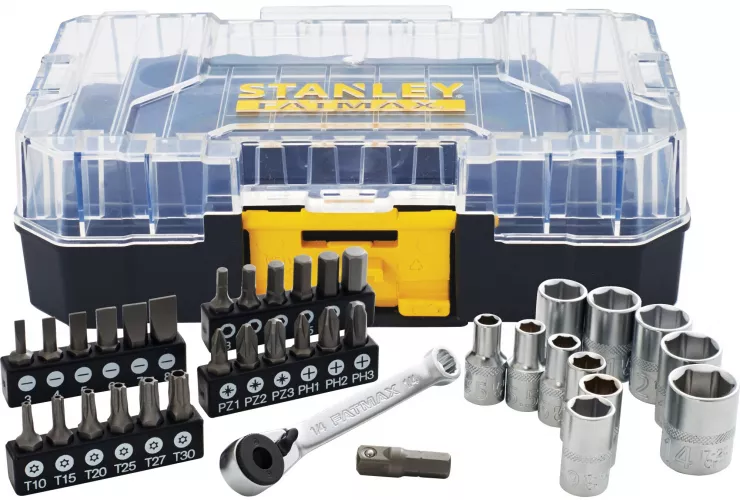 Set Bussole E Inserti Stanley 37 Pezzi - Con Chiave A Cricchetto Per Attacchi 1/4