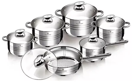 Set Oale Si Tigai Otel Inoxidabil Cu Capace 12 Piese Jumbo Gourmet