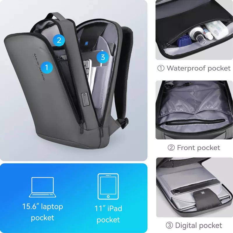 Mark Ryden Rucsac Rucsac barbati Mark Ryden Smart Laptop de 15.6 rezistent la apa USB si ...