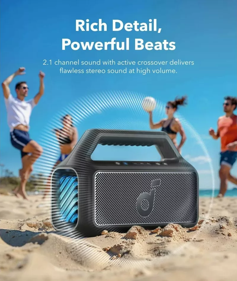 Boxa portabila Anker Soundcore Boom 2 80W BassUp 2.0 IPX7 Lumini