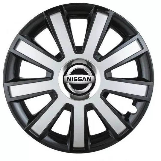 Set 4 capace roti Silver/black cu inel cromat pentru gama auto Nissan ...