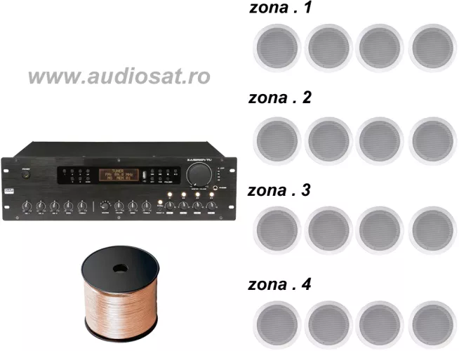 Sistem Audio Ambiental cu 4 zone 16 difuzoare Incastrabile - imagine 1