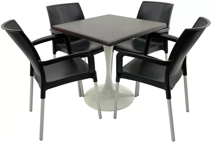 Set mobilier terasa RAKI 4 scaune Sunset negre 55x58xh82cm din plastic ...