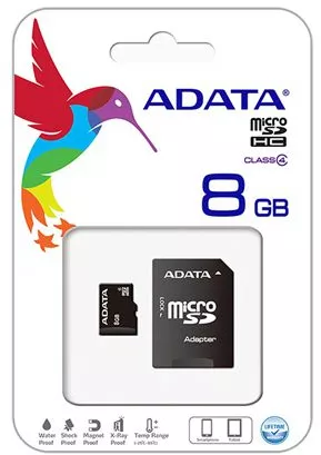 MICRO SD CARD 8GB CU ADAPTOR ADATA PLYMSD8GADATA