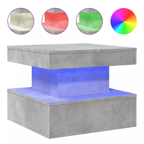 VidaXL Masuta de cafea cu lumini LED gri beton 50x50x40 cm
