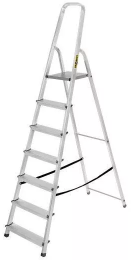 DRABEST Home Aluminiumleiter 4 Stufen 125 kg - Sicheres Arbeiten zu Hause und bei Renovierungen - Tragkraft 125 kg - Stabile Konstruktion - rutschfeste Füße - Steigleiter 60 cm - 0,43 x 1,45 x 0,75 m