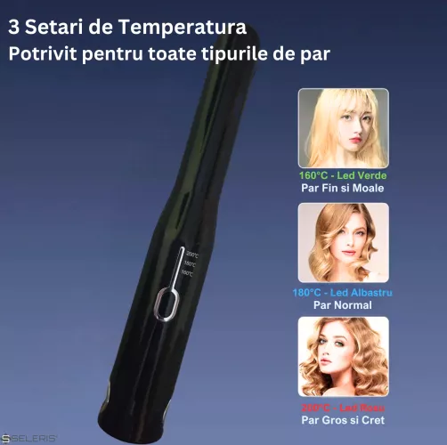 Placa de par portabila SELERIS® 160° C 180° C 200° C 2600mAh USB Micro/USB A Sistem blocare design compact-usor Negru
