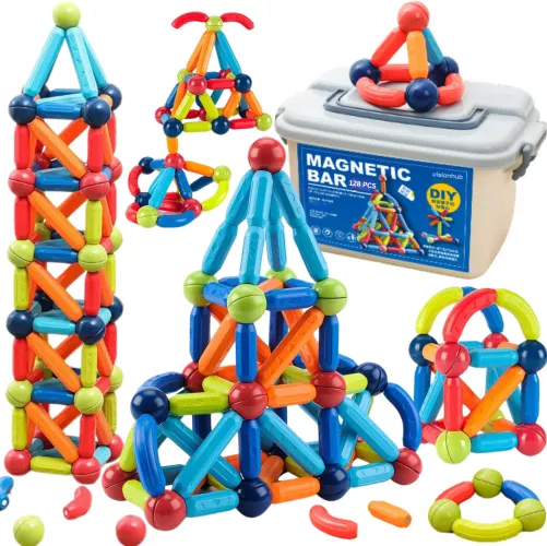 Set de Constructie Magnetic pentru Copii 128 Piese Educational si ...