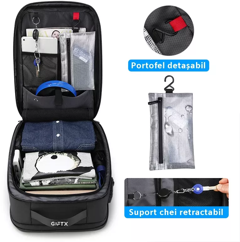 Rucsac laptop 17.3 inch cu incarcator USB ghiozdan multifunctional