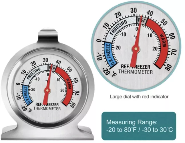 Termometru metalic Pufo pentru frigider congelator sau camere frigorifice interval -20° C / + 80° C