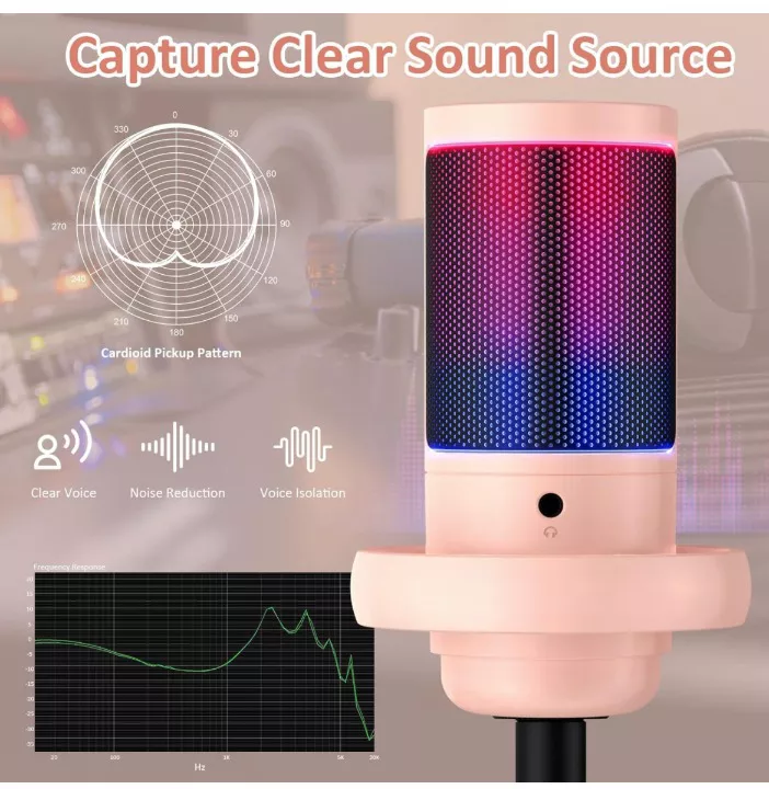 Microfon RGB condensator gaming/streaming fara zgomot fundal cardioid ...