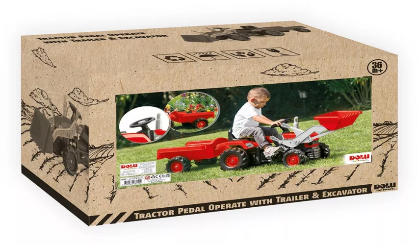 Tractor excavator cu pedale si remorca Rosu 54x183x45 cm Dolu