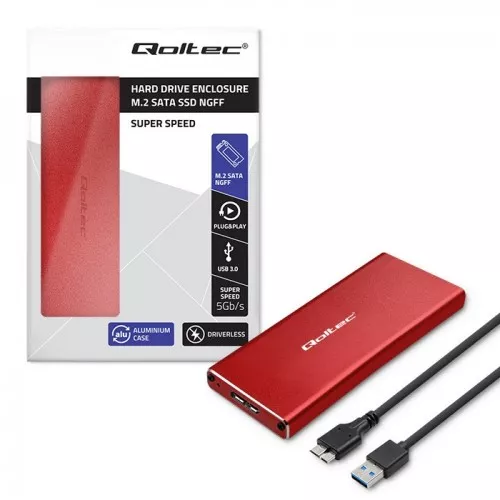 SSD Rack Qoltec M.2 SATA NGFF super speed USB 3.0 rosu 51831