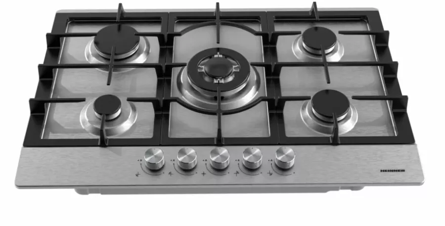 Plita incorporabila Heinner HBH-M705IWFIX, Gaz, 5 arzatoare, Grătar fonta, Wok, Aprindere electrica, Dispozitiv de siguranța,75 cm, Inox — imaginea 5